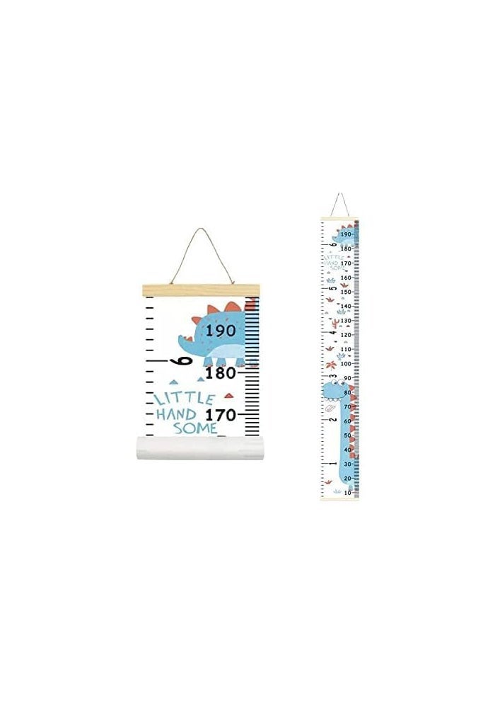 MinoMia Kids Growth Chart, Wood Frame Fabric Canvas Height Measurement Ruler from Baby to Adult for Child's Room Decoration 7.9 x 79in (7.9 x 79in, Blue Dinosaur) - Image 2